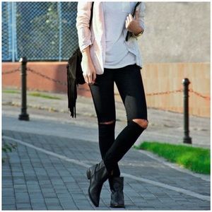 Paige Verdugo Crop Skinny Black Jeans Knee Holes